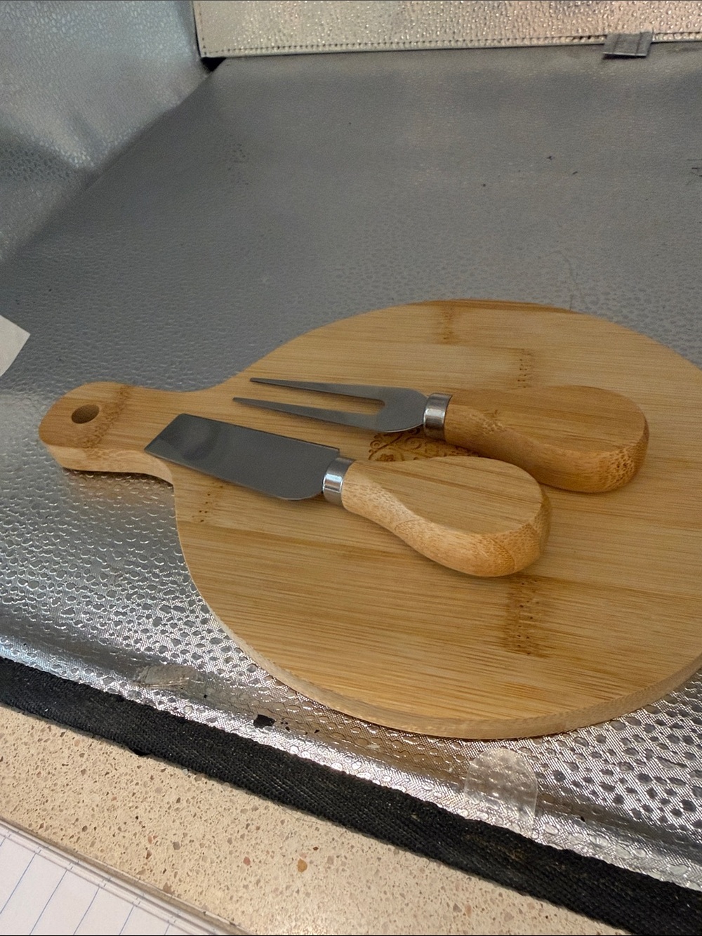 Cheese Board with Matching Handled Knife and Fork Set